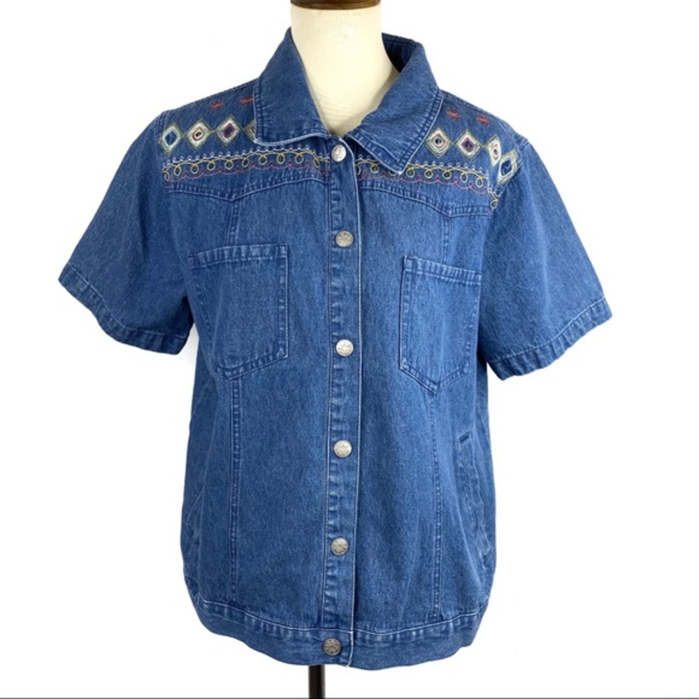 Denim&Co. Embroidered Y2K Denim Button Down